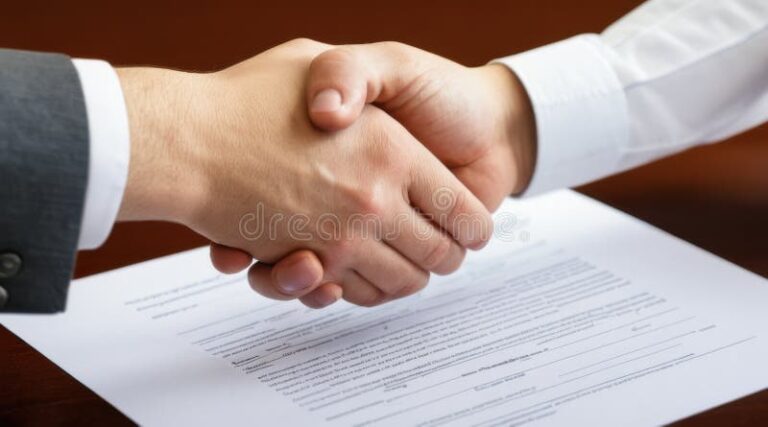 deux mains serrant un accord legal